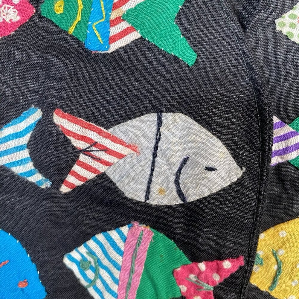 Vintage Artisan Fish Applique Vest M Folk Art to Wear Novelty Patchwork Colorful - Picture 6 of 15